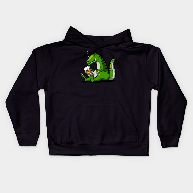 T-Rex Dinosaur Beer Party Kids Hoodie by underheaven